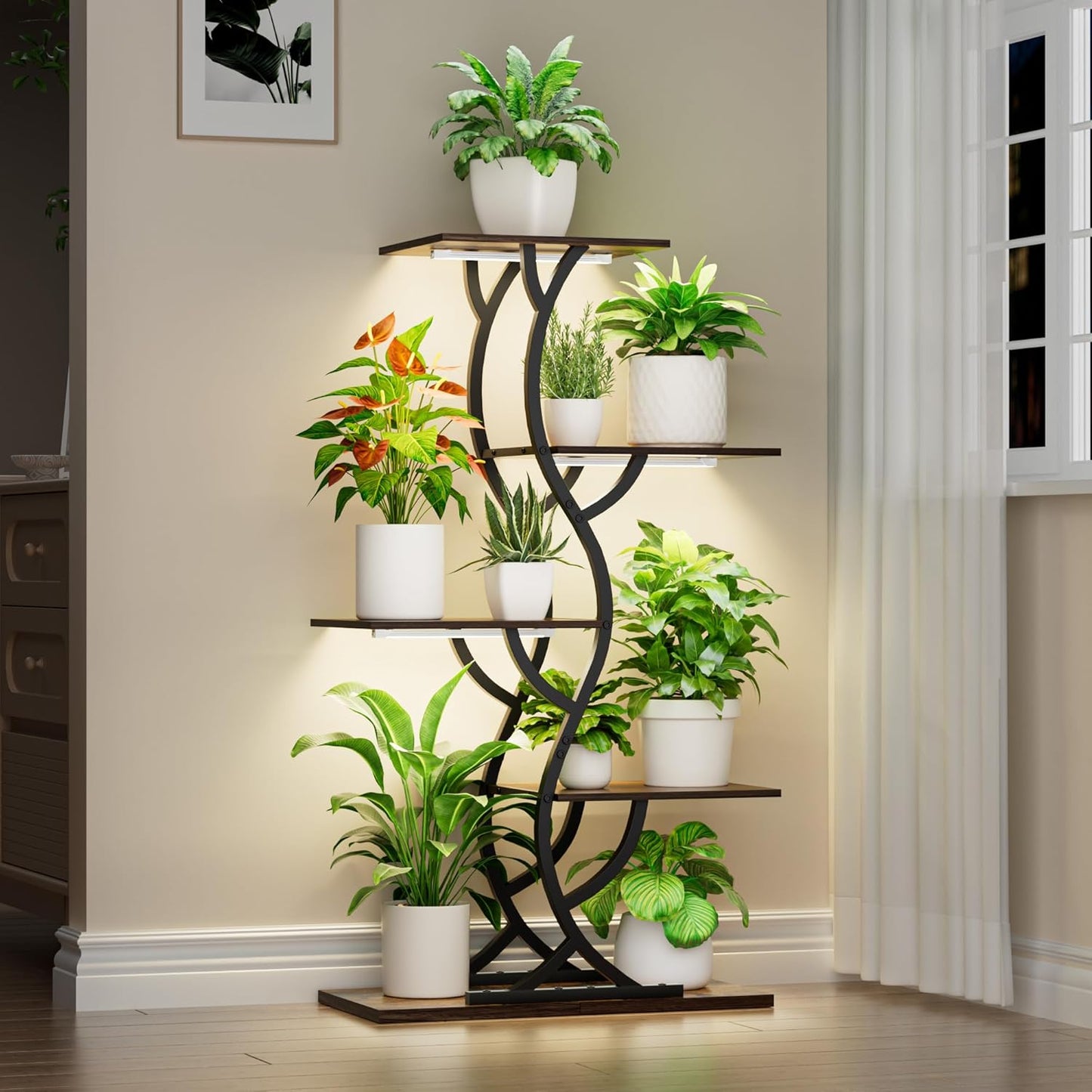 Indoor Plant Stand with Grow Lights - 5 Tiered Metal Shelf