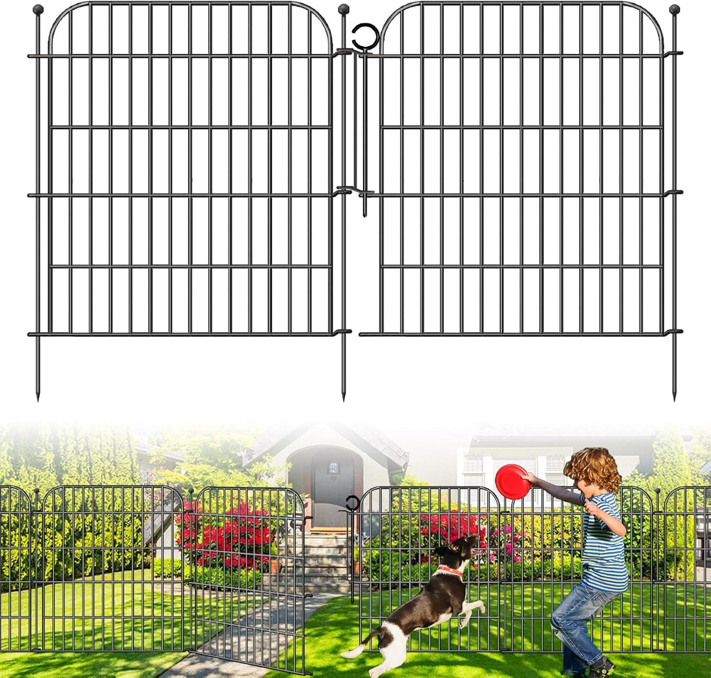 10 Panels Decorative Garden Fence with Gate for Outdoor Use