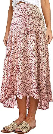 PRETTYGARDEN Women's Floral Print Midi Skirt with High Waist