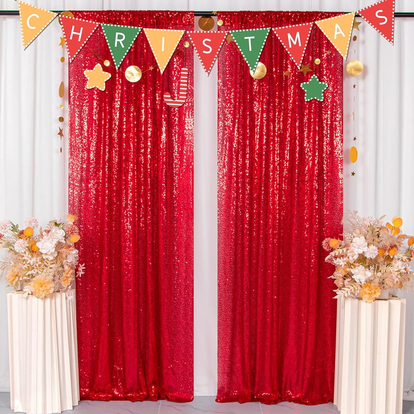 Red Sequin Backdrop for Weddings & Events - 2 Panels 4FTx8FT
