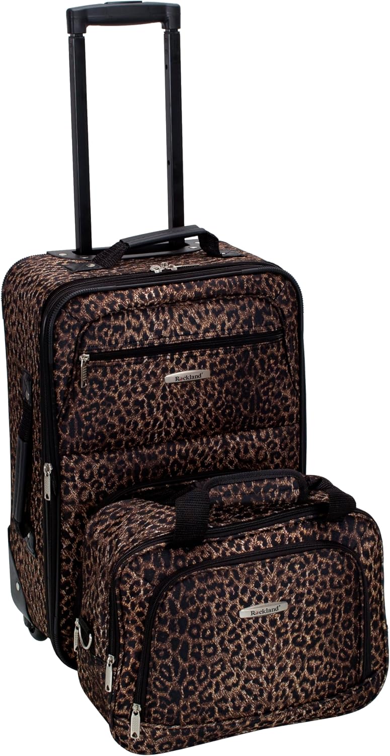 Rockland Fashion Softside Luggage Set with Leopard Design