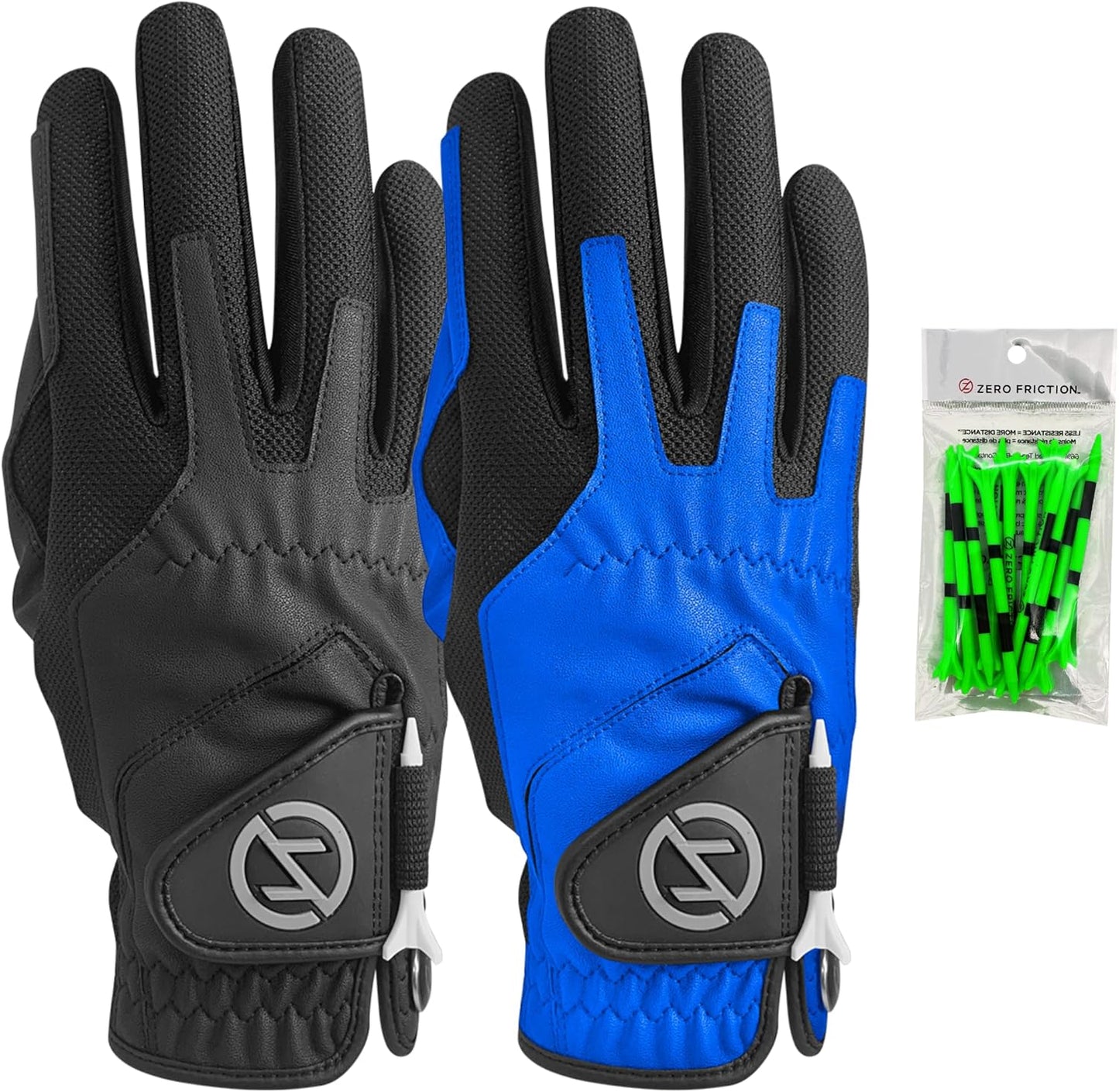 Zero Friction Golf Glove Bundle: 2 Compression-Fit Gloves & Tees
