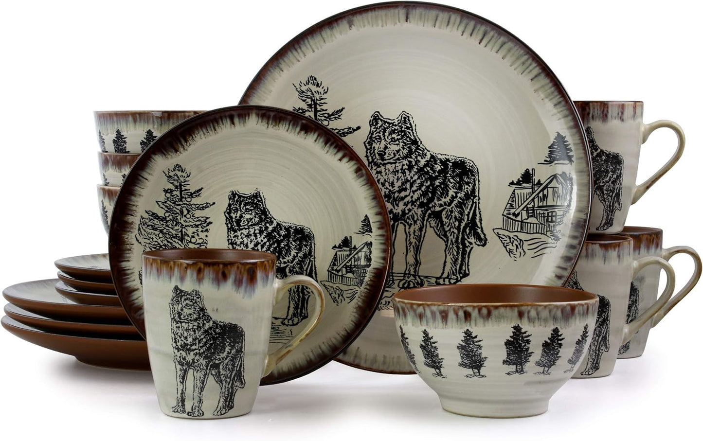 Elama Majestic Wolf 16 Piece Round Stoneware Dinnerware Set Review