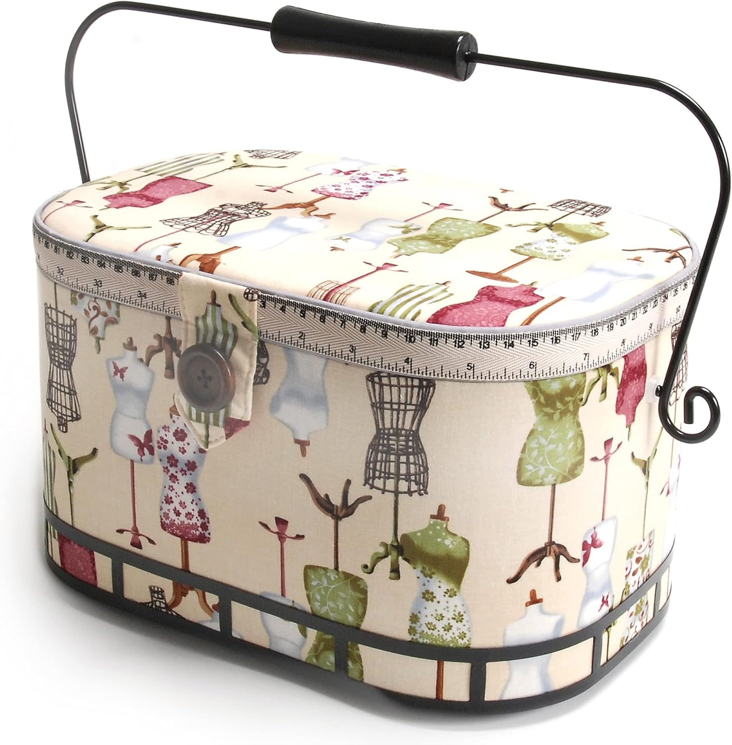 Dritz Large Oval Sewing Basket with Vintage Dress Form Print