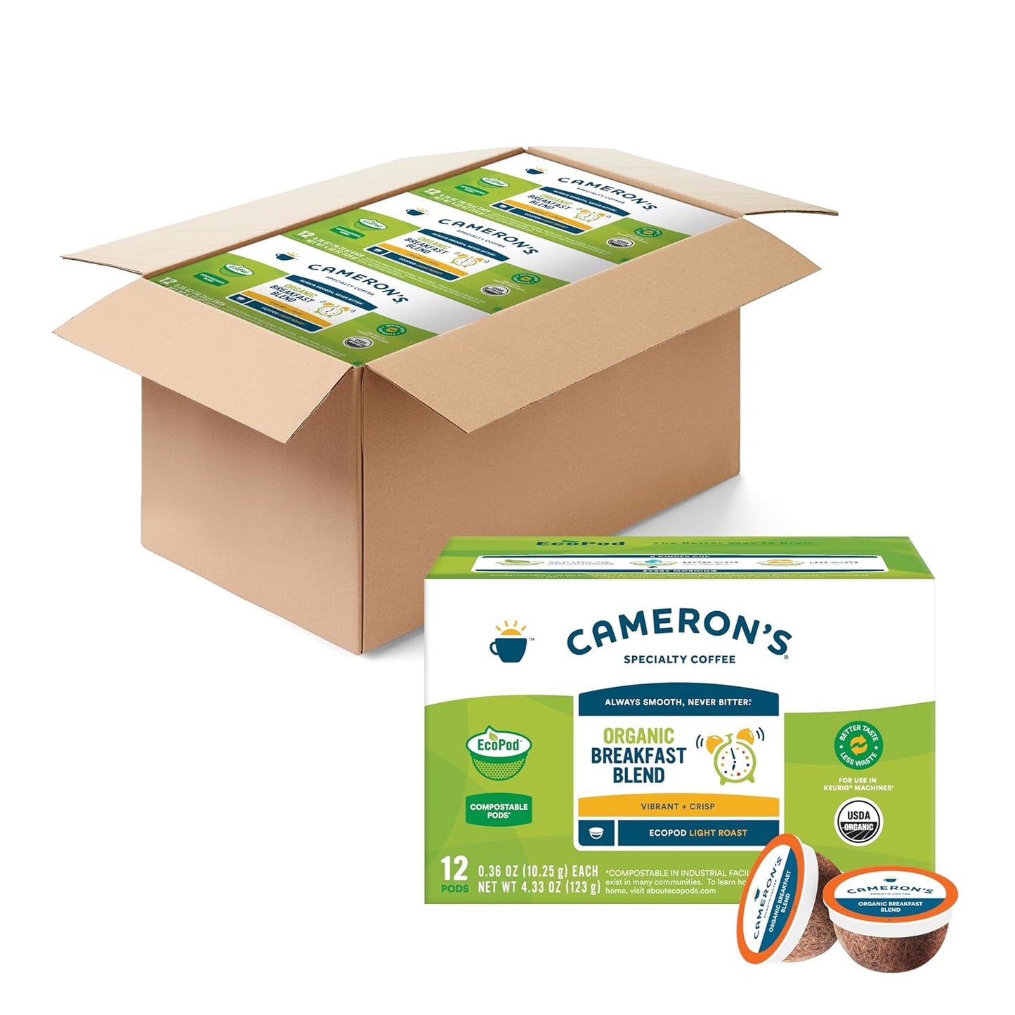 Cameron's Coffee Organic Breakfast Blend Pods for Perfect Mornings