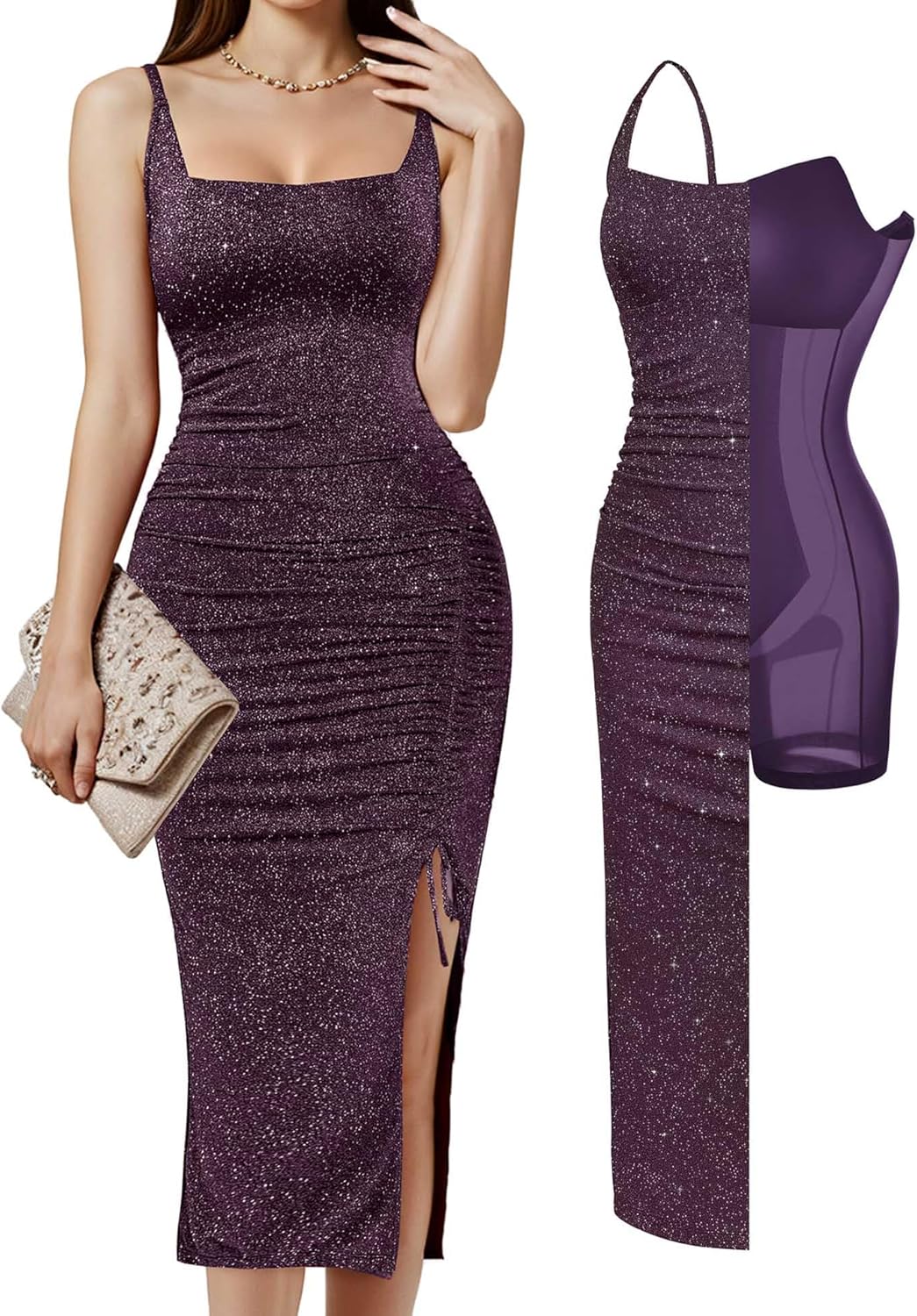 Popilush Shapewear Midi Dress for Formal Wedding Guests