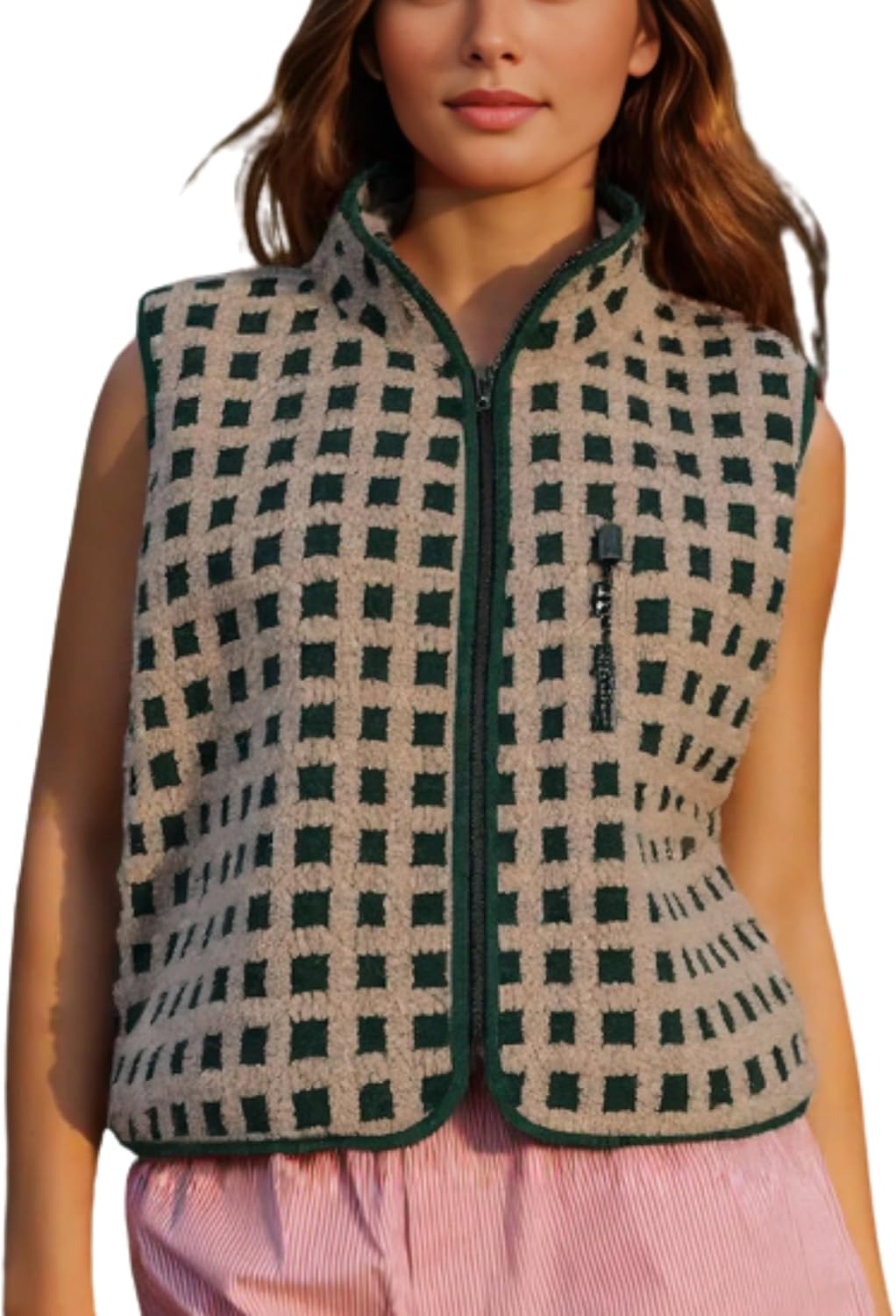 Trendy Women's Checkered Sherpa Vest for Stylish Spring Fashion