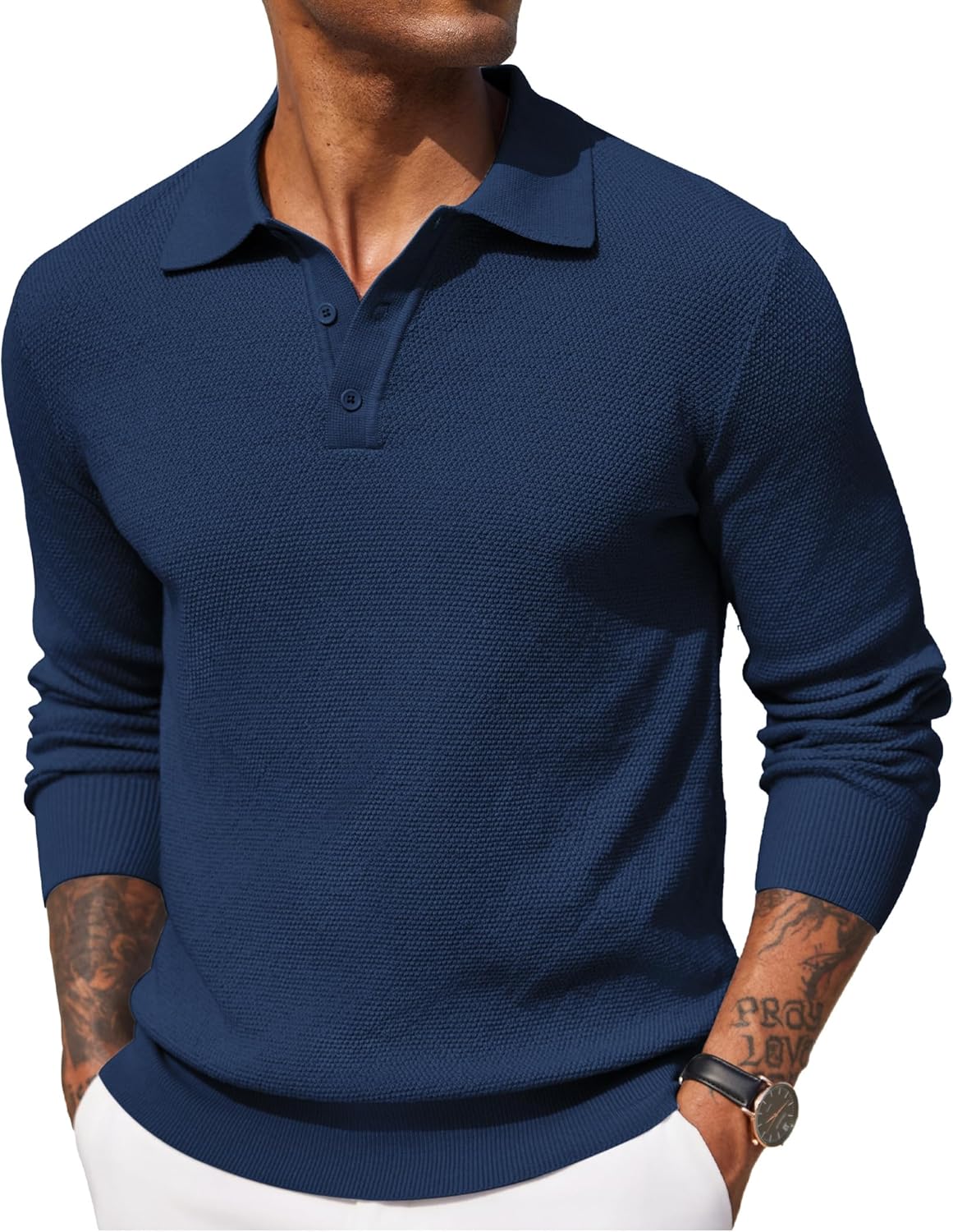 COOFANDY Mens Knit Polo Shirts Long Sleeve Casual Sweater