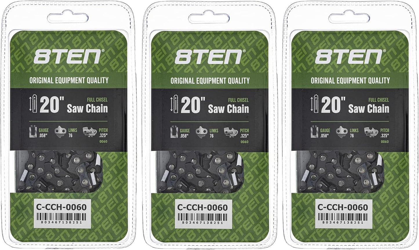 8TEN Full Chisel Chainsaw Chain 20 Inch for Stihl and Blue Max