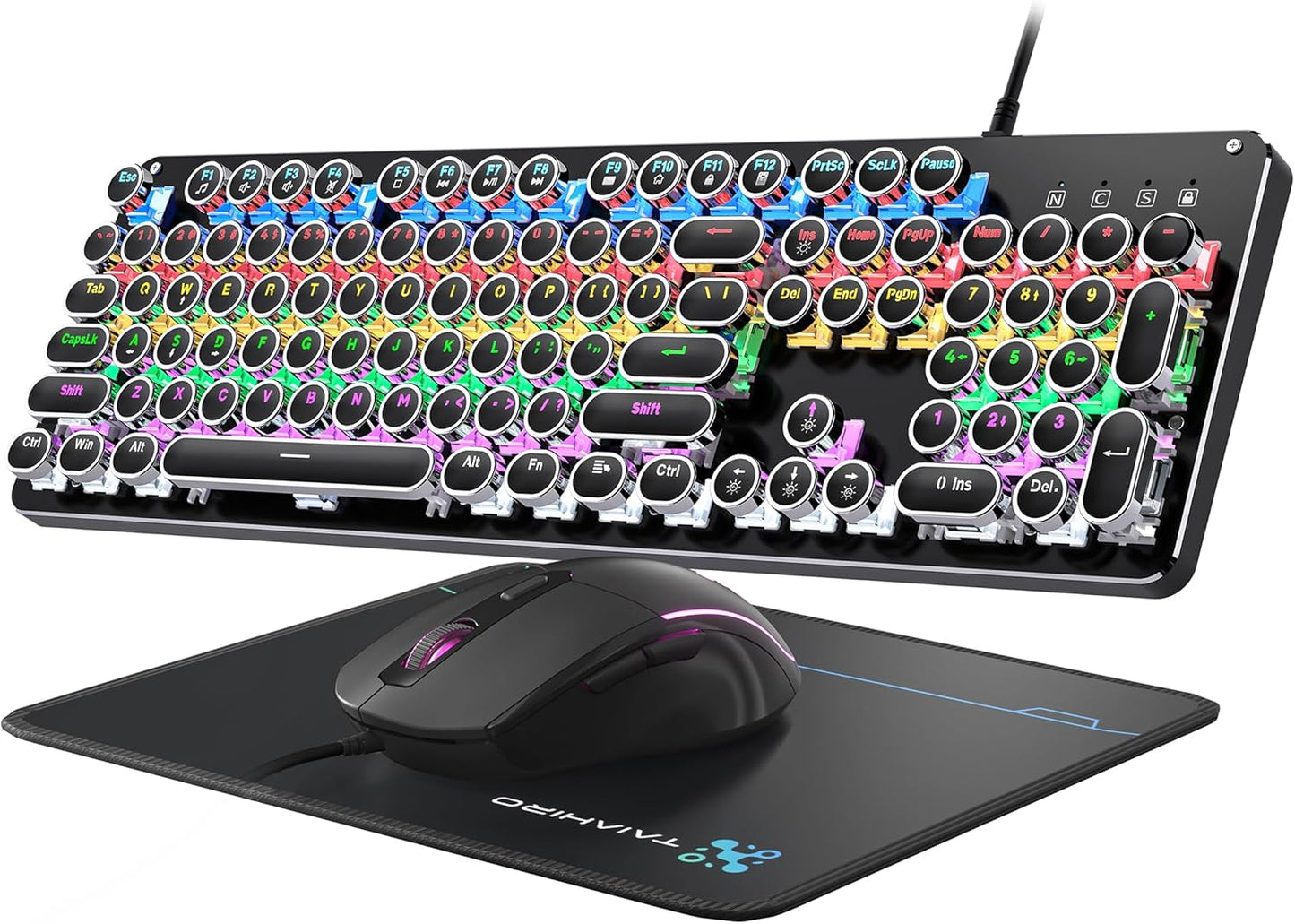 Typewriter Mechanical Gaming Keyboard and Mouse Set for Gamers