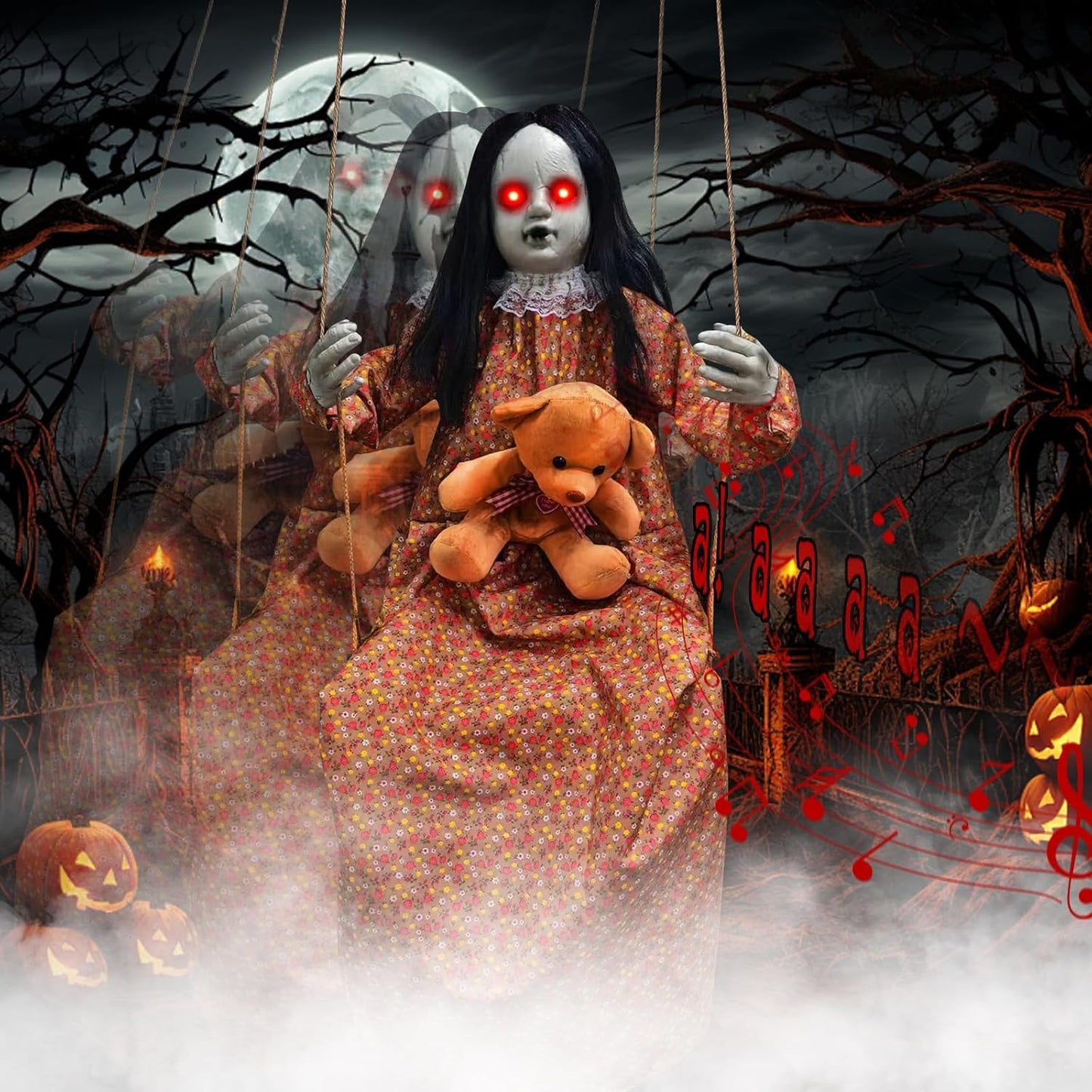 Scary Halloween Decorations Outdoor Swinging Doll with Sound Effects