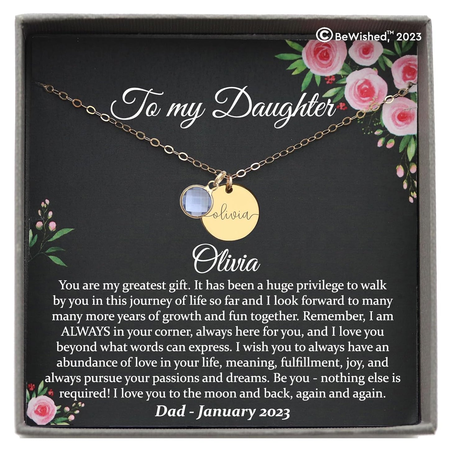 Be Wished Personalized Daughter Necklace with Meaningful Message