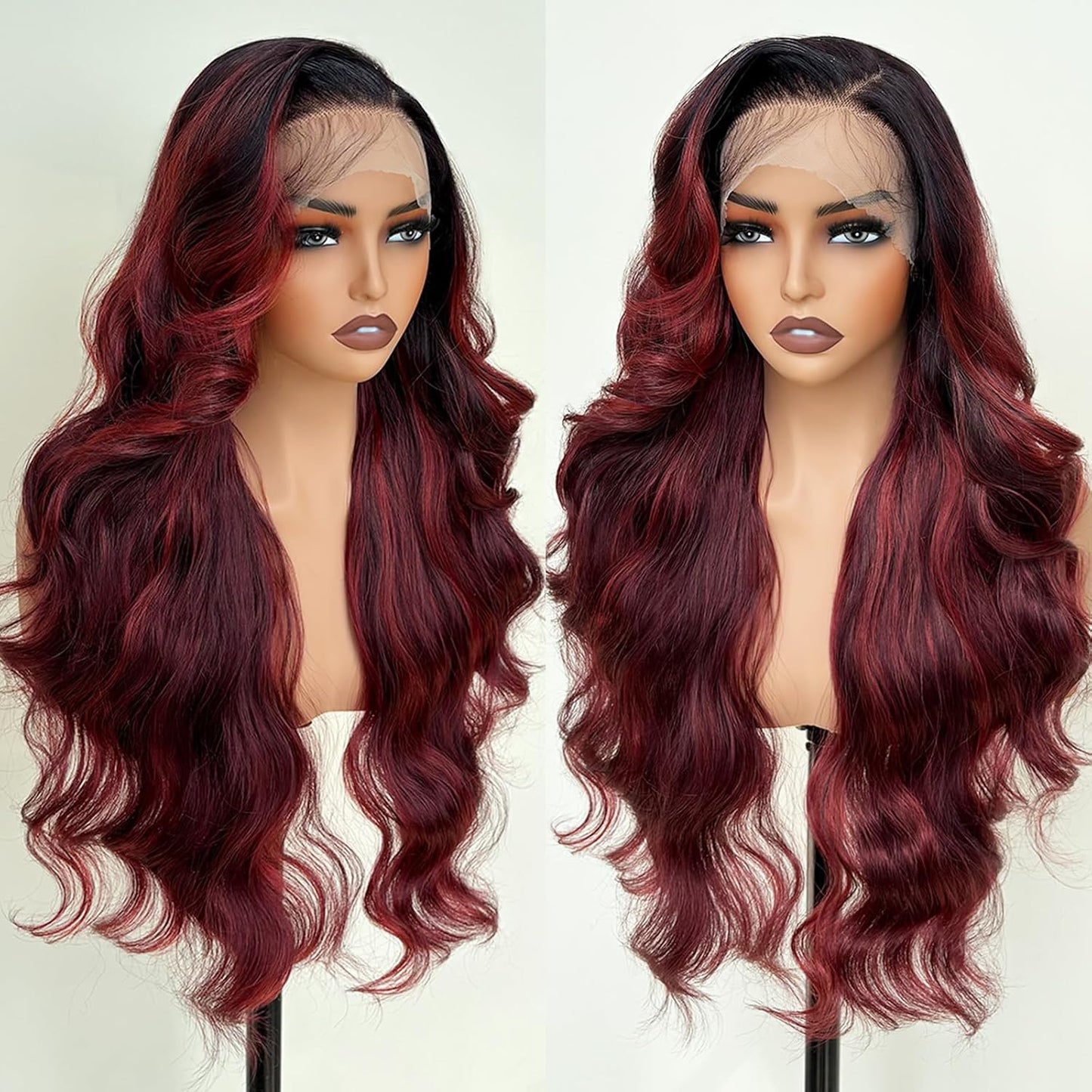 Burgundy Ombre 26 Inch HD Lace Front Wigs for Women - Stylish Look