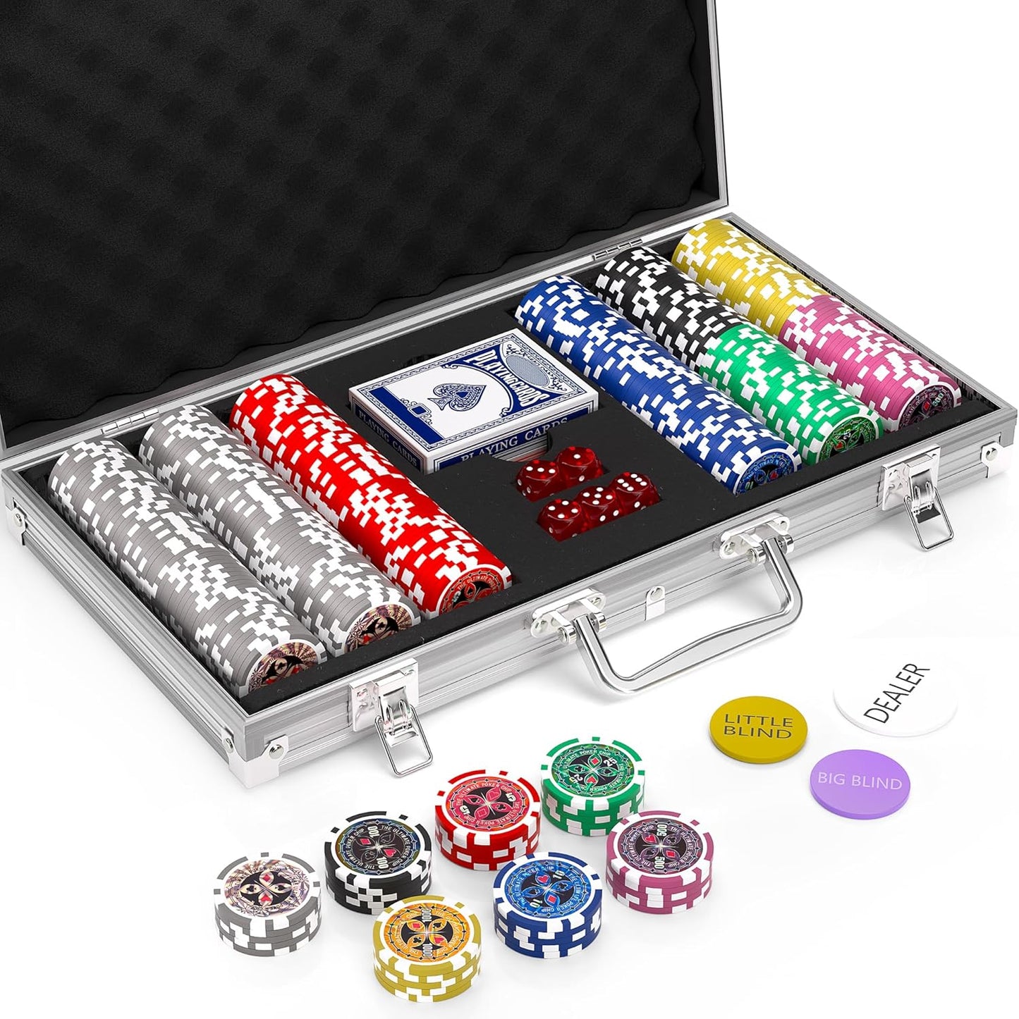 300pcs Poker Chip Set for Texas Holdem and Blackjack Games