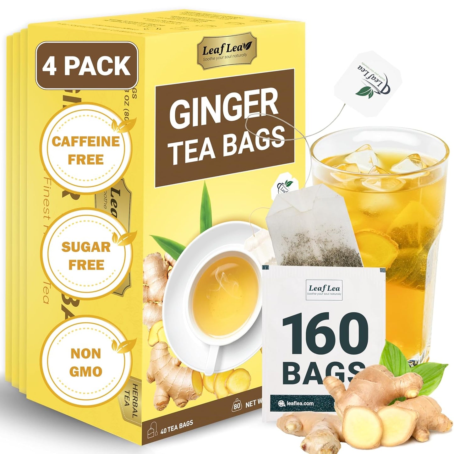 Pure Ginger Root Herbal Tea Bags for Comfort and Digestion