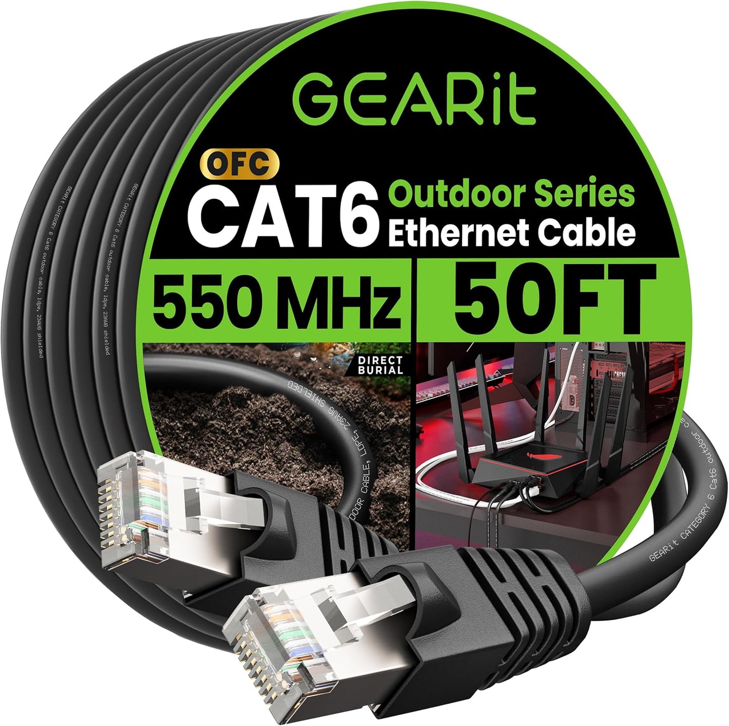 GEARit 50ft Cat6 Outdoor Ethernet Cable - Waterproof & UV Resistant
