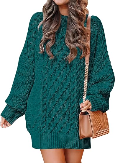 ANRABESS Women 2023 Fall Crewneck Oversized Chunky Sweater Dress