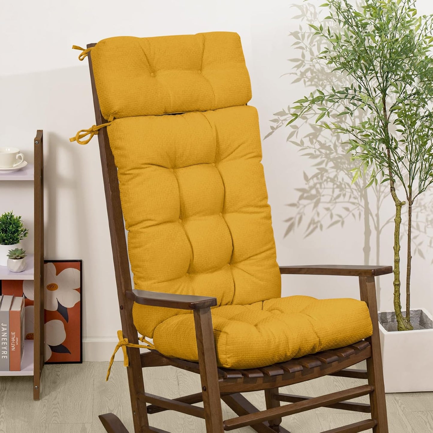 Mudilun Tufted High Back Rocking Chair Cushion with Ties