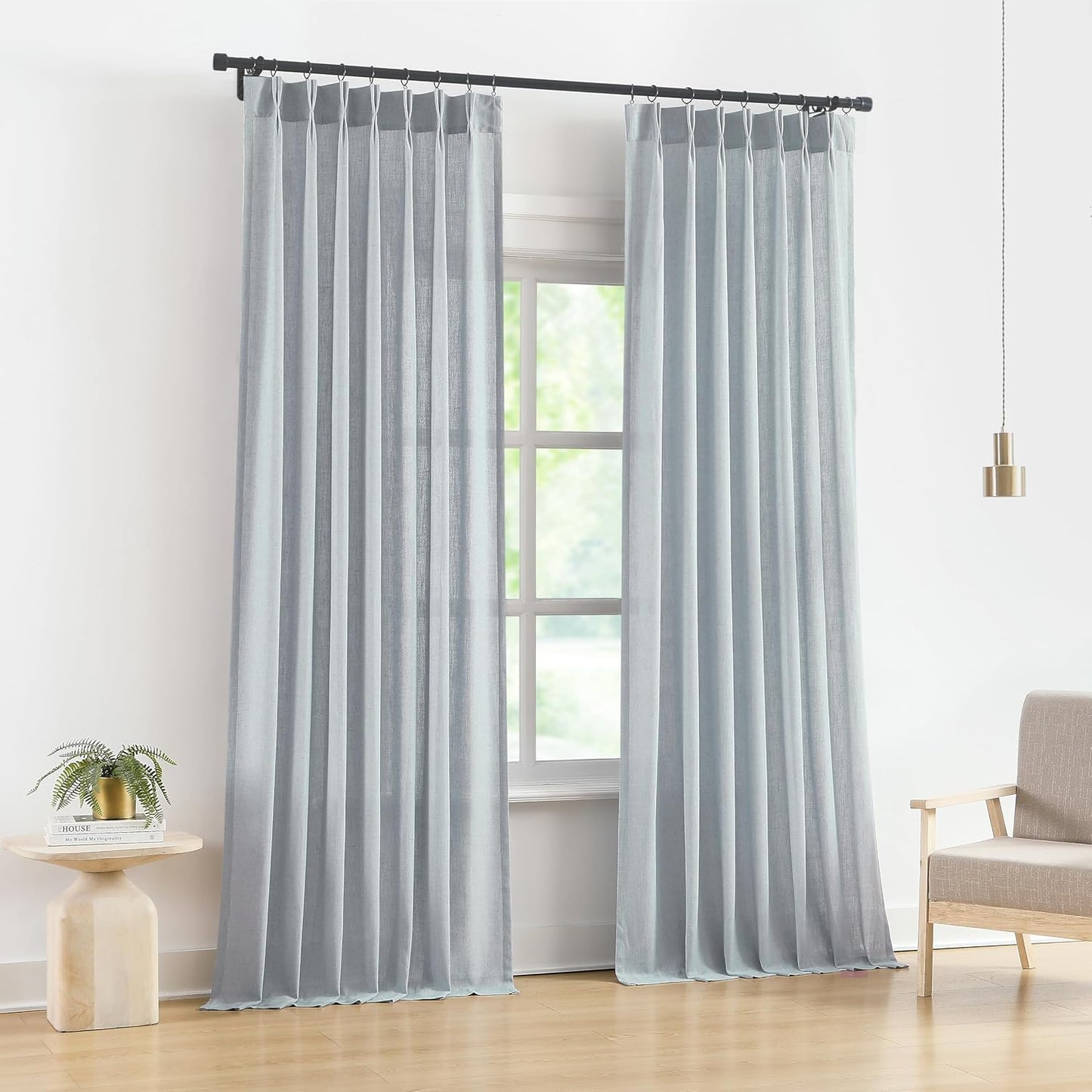 Vision Home Blue Pinch Pleated Semi Sheer Curtains for Windows