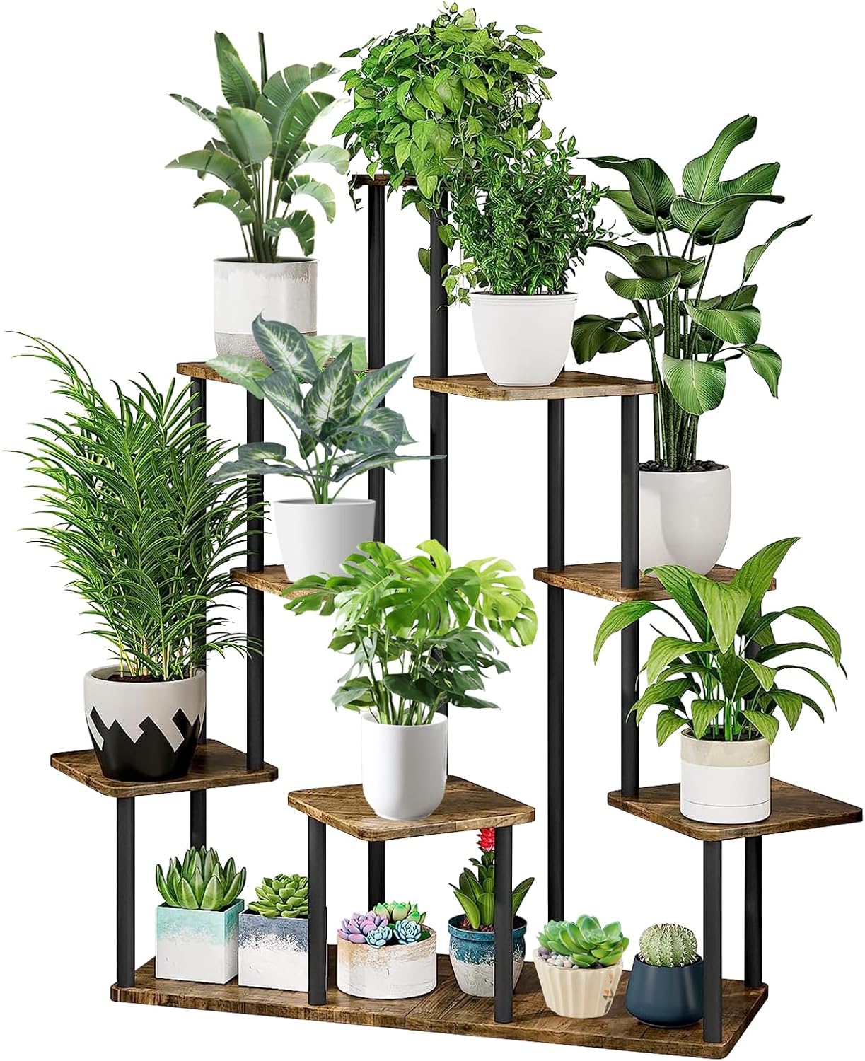 9 Tier Wood Tall Plant Stand for Indoor and Outdoor Use