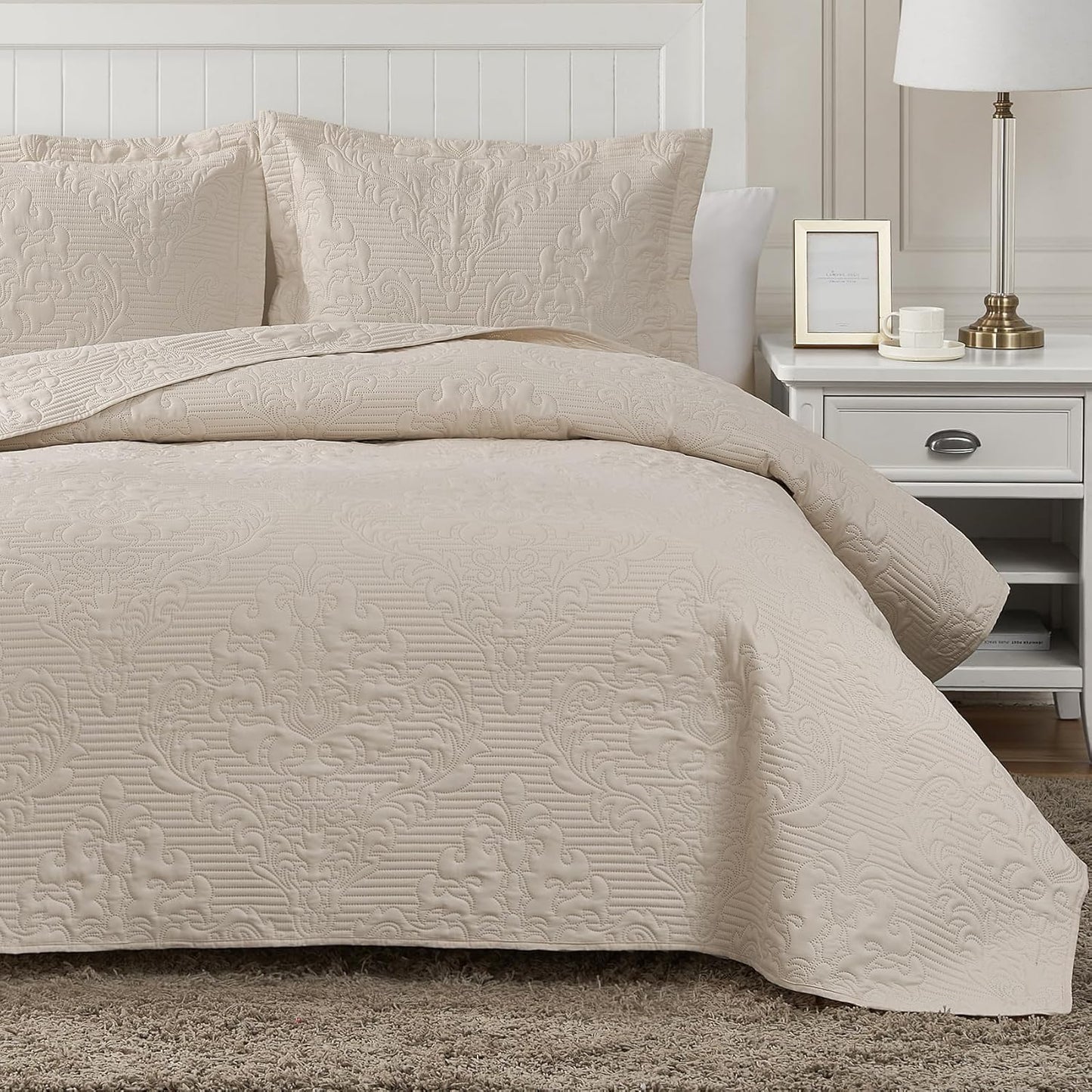 Hansleep Beige Quilt King Size - Soft Lightweight Bedspread Set