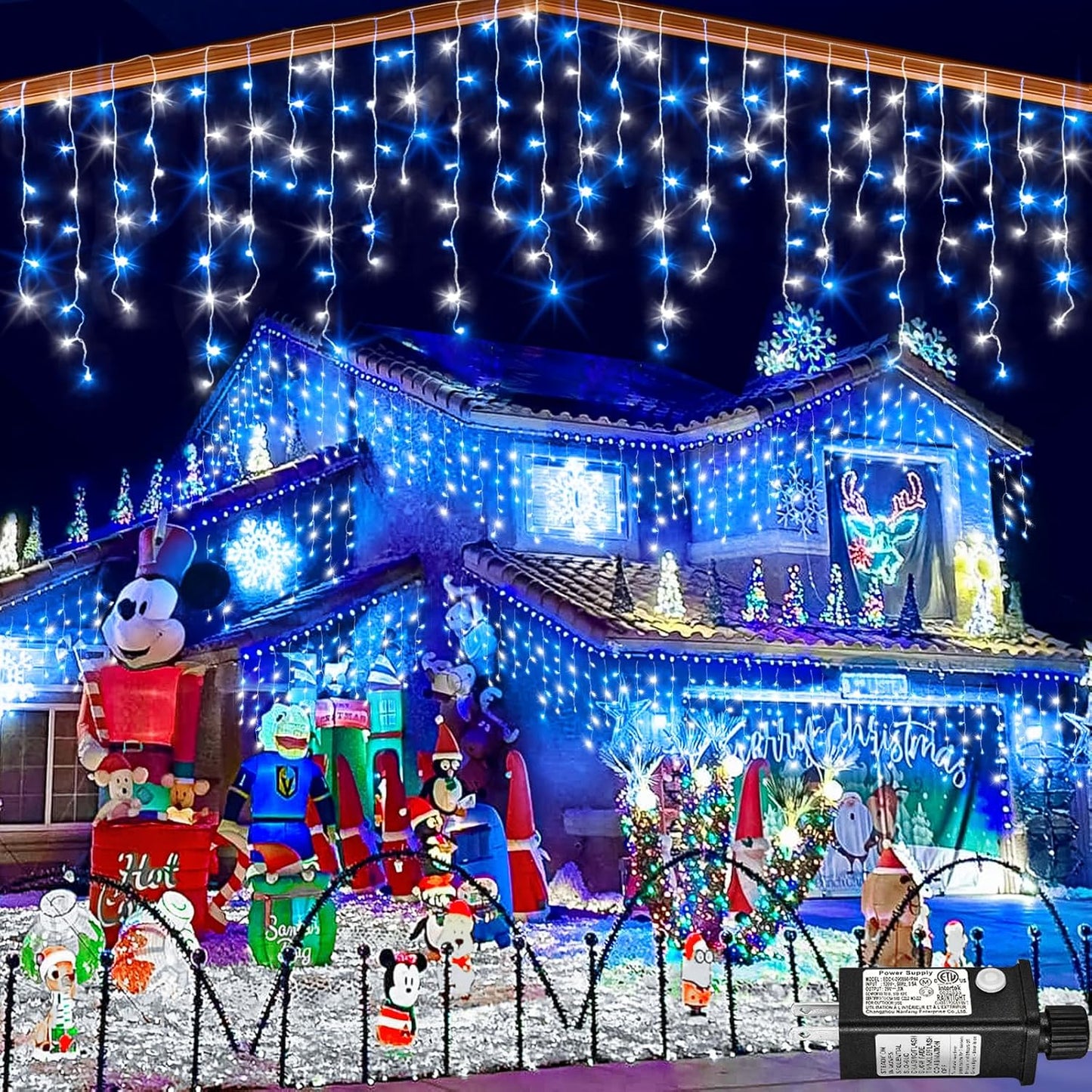 66ft Icicle Lights for Outside - Blue and White Twinkle Lights