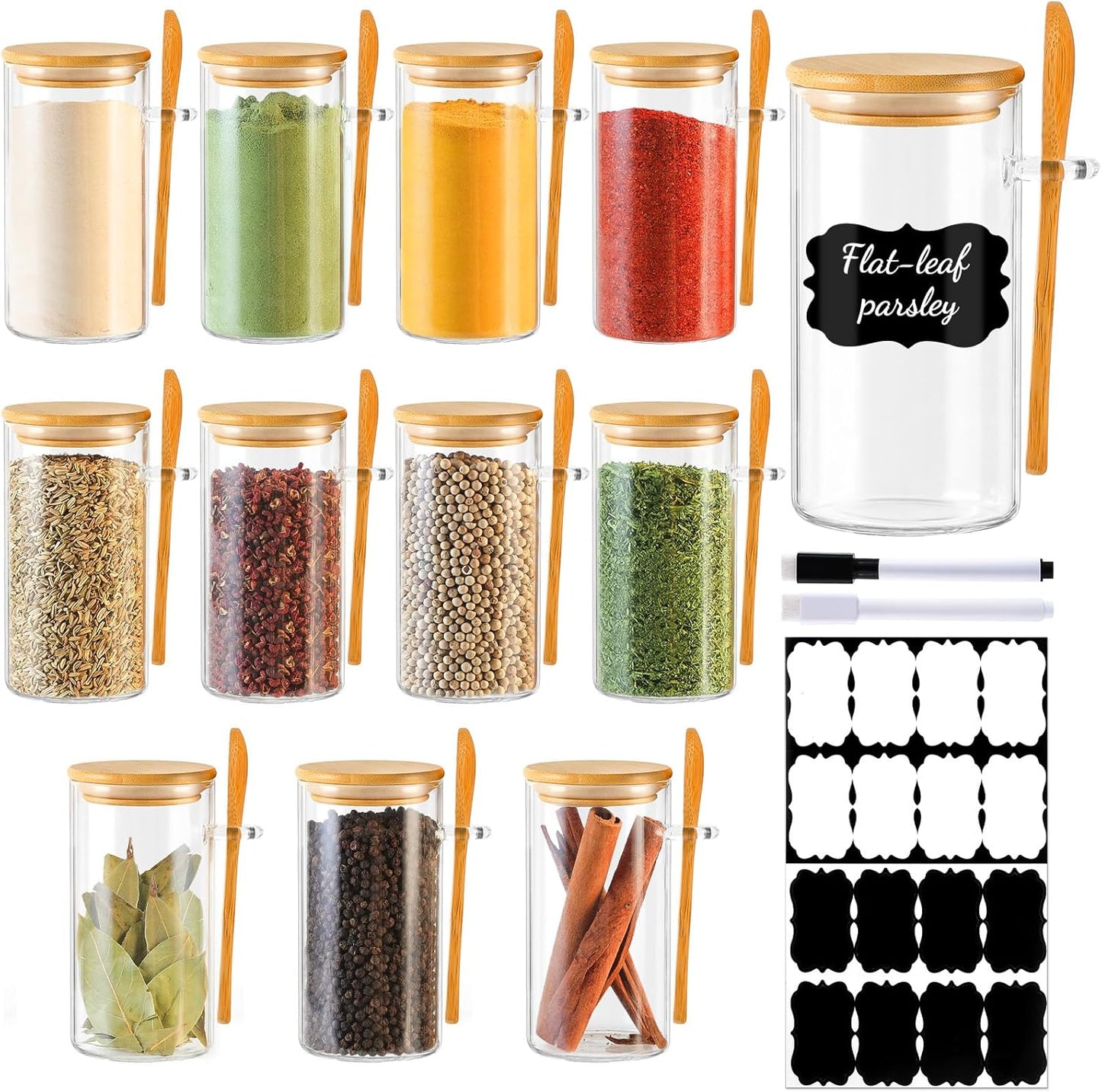 12 Pack 10 oz Round Glass Spice Jars for Kitchen Organization