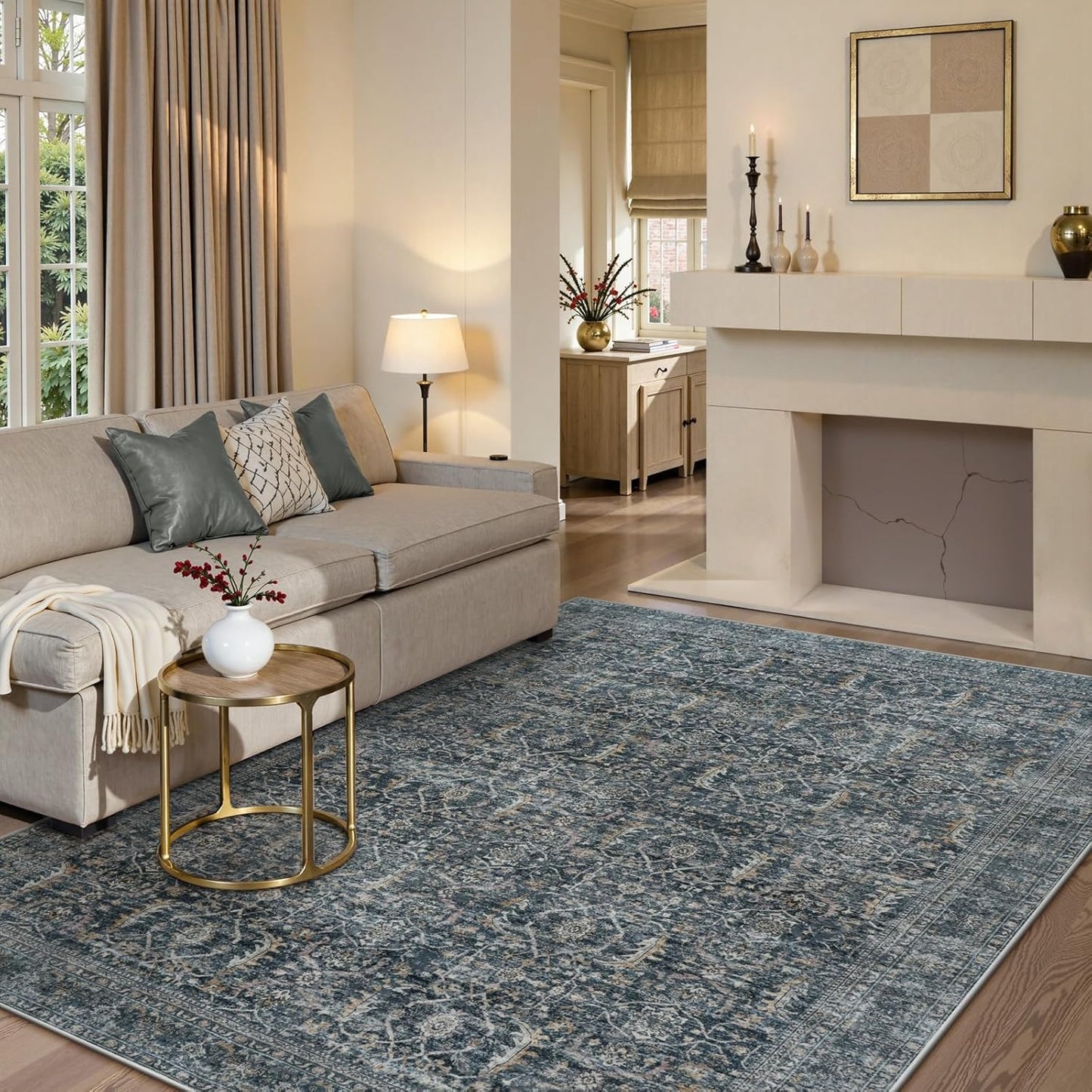 Collive Area Rug 5x7 - Vintage Distressed Soft Carpet for Home