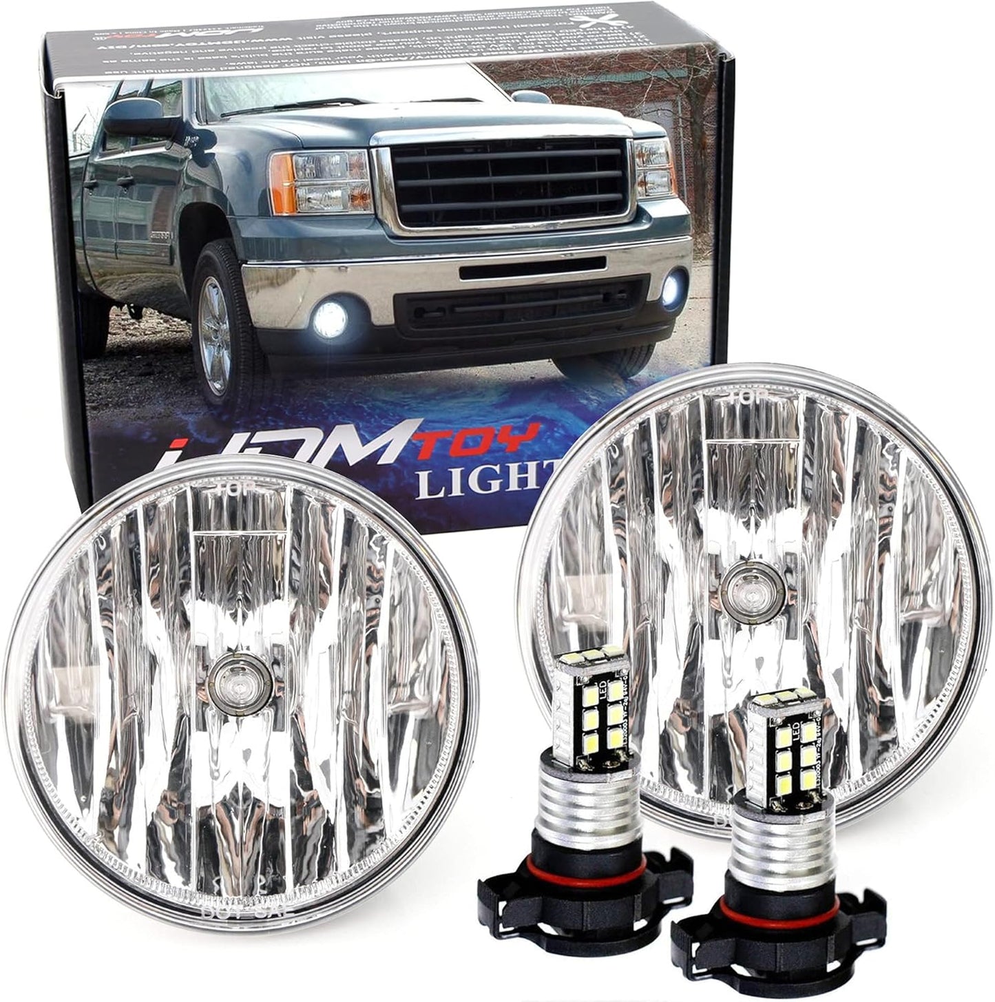 iJDMTOY Clear Lens Fog Light Assemblies for GMC Sierra 2007-2013