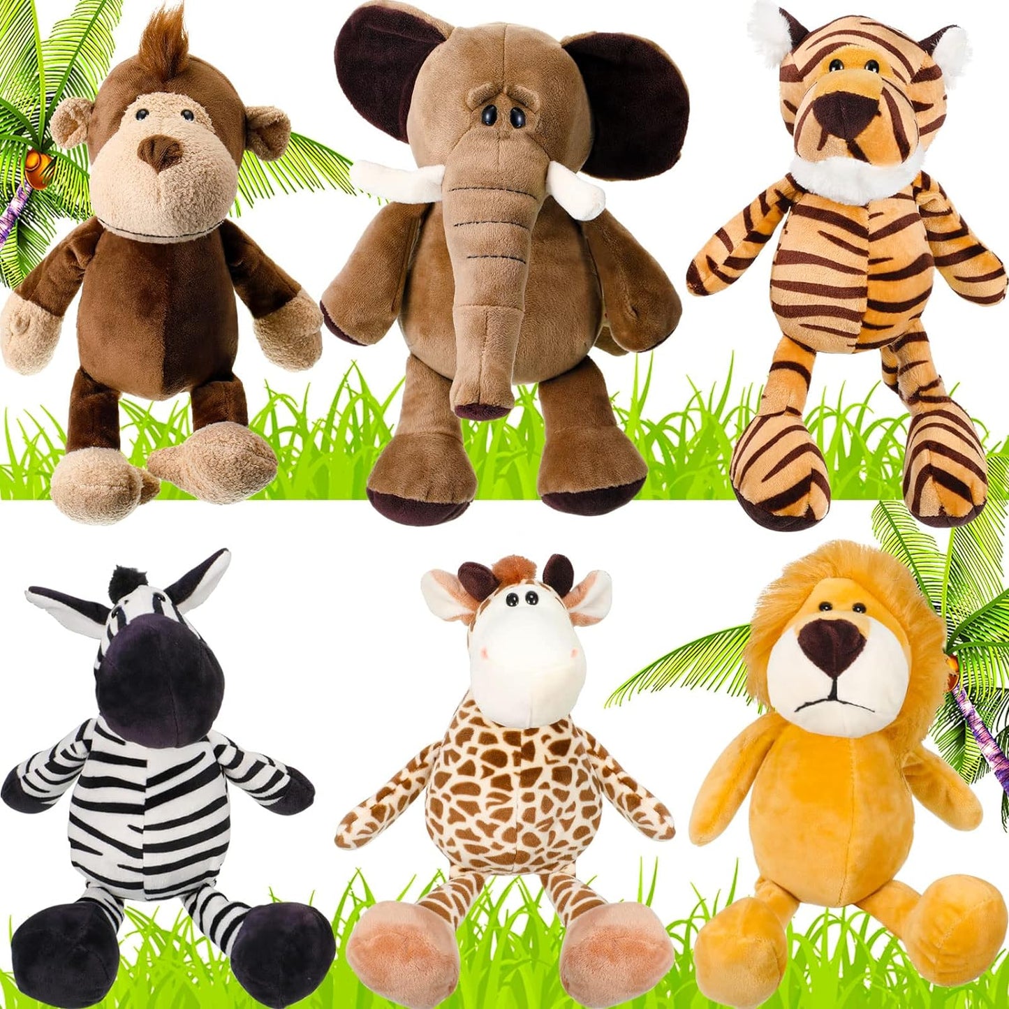 6-Piece Cute Safari Animal Plush Set - Perfect for Parties & Awards!
