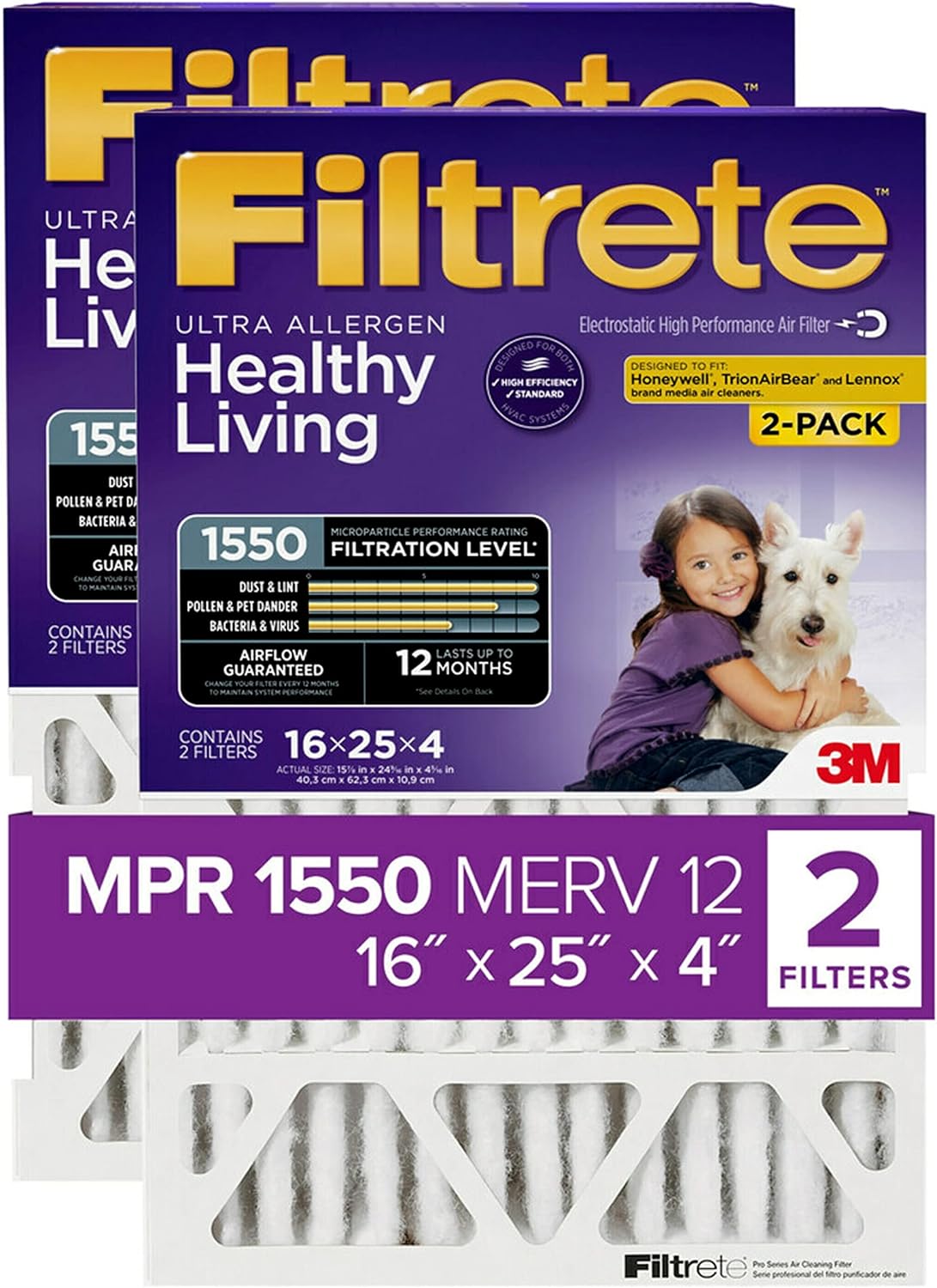 Filtrete 16x25x4 AC Furnace Air Filter for Healthy Living