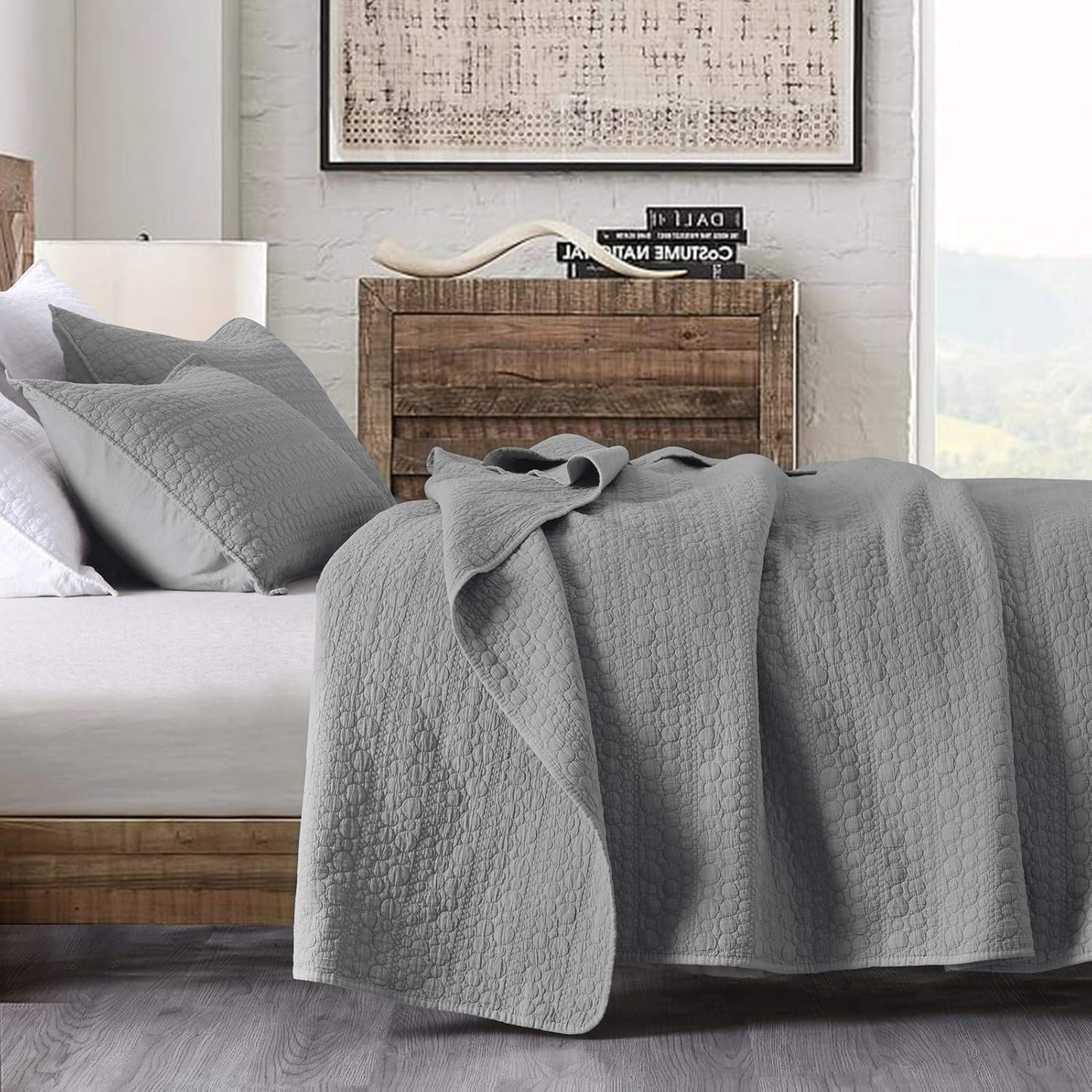 HORIMOTE HOME Quilt Set Queen Size Grey Chic Rustic Look