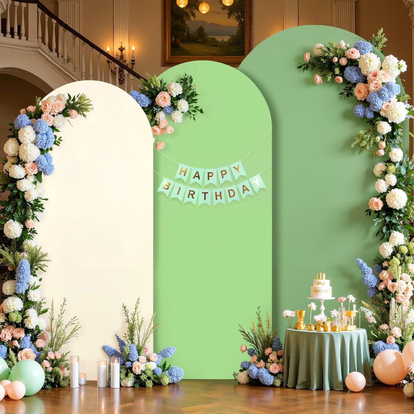 Gradient Green Arch Backdrop Cover Set for Events and Celebrations