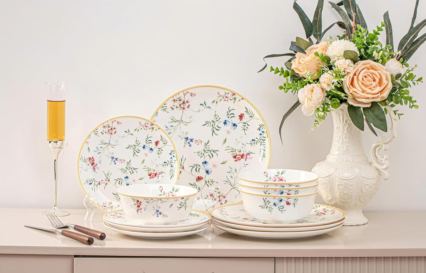 Bone China Dinnerware Set - 12-Piece Elegant Tableware