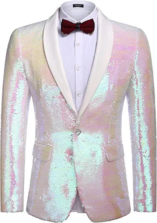 Men Shiny Sequin Blazer Tuxedo for Parties and Events