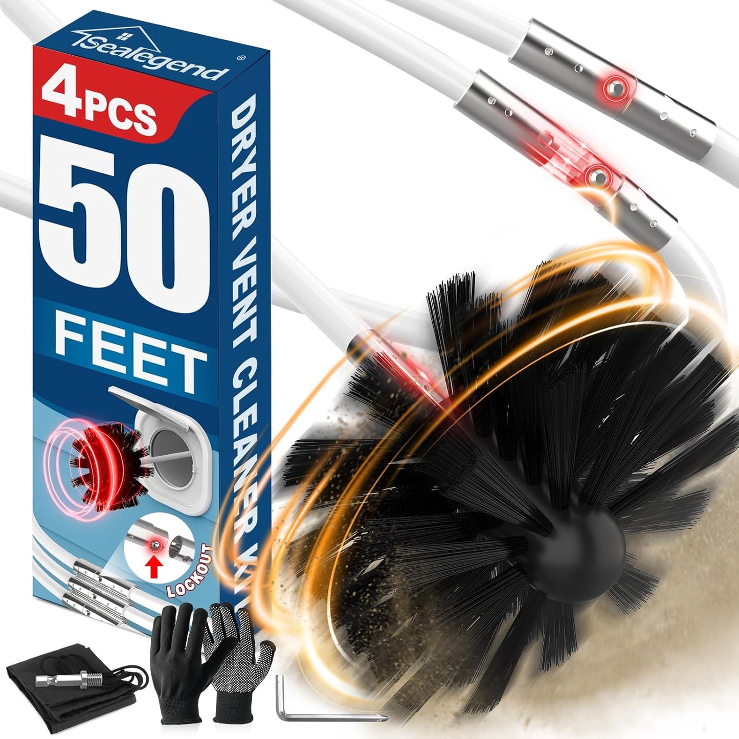 Sealegend 50 Feet Dryer Vent Cleaner Kit for Efficient Cleaning