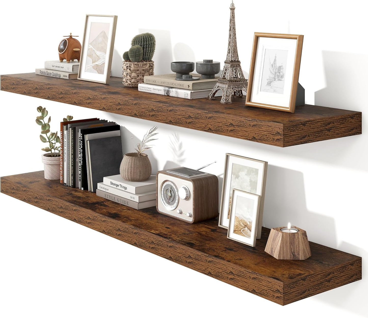 Heimlove 55 Inch Floating Shelves for Wall - Rustic Brown Set