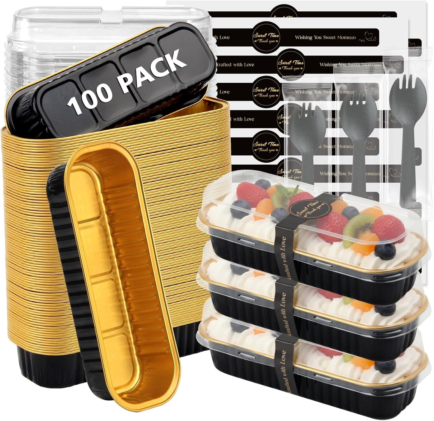 Ruckae Mini Loaf Pans with Lids - 100 Pack for Baking Needs