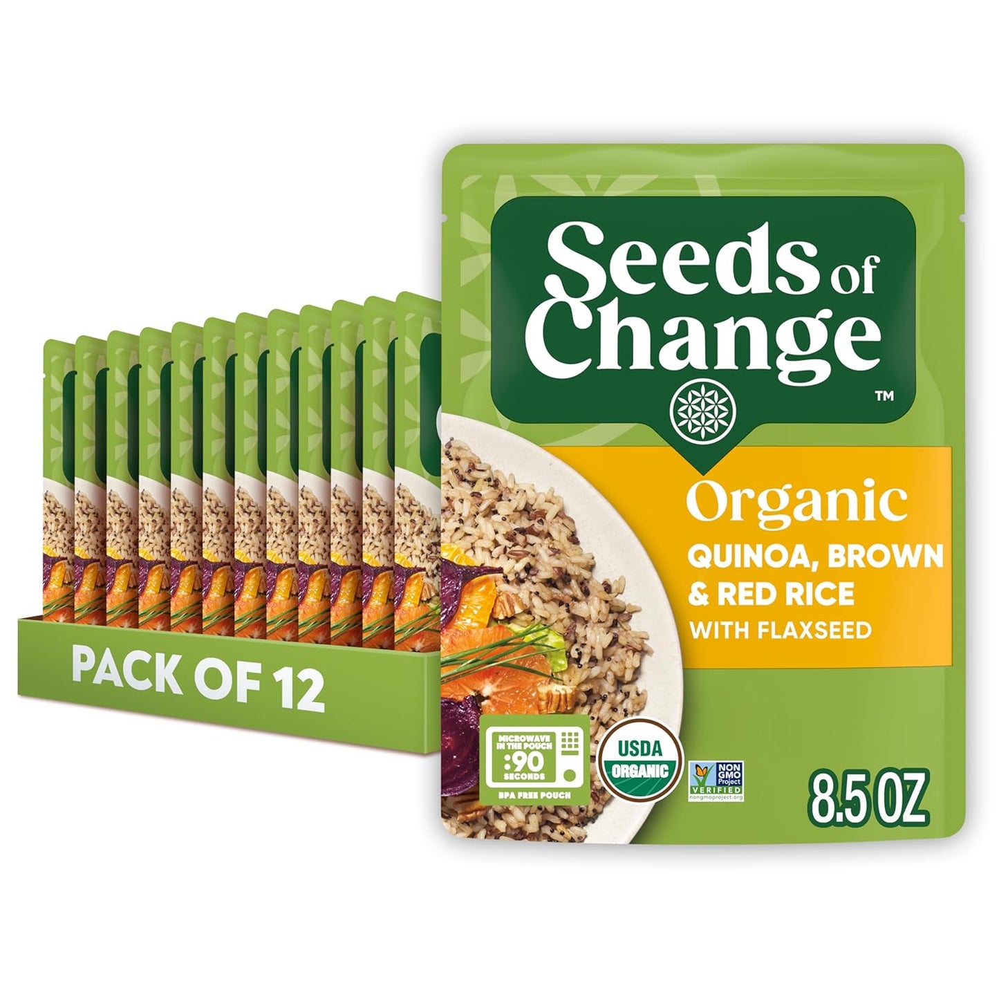 Organic Quinoa, Brown & Red Rice with Flaxseed - 12 Pouches