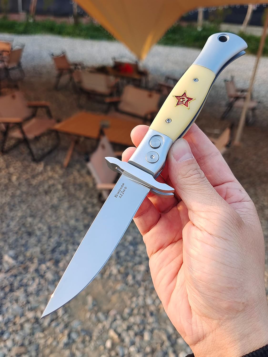 Russian Finka-NKVD KGB Folding Pocket Knife with Cowhide Sheath