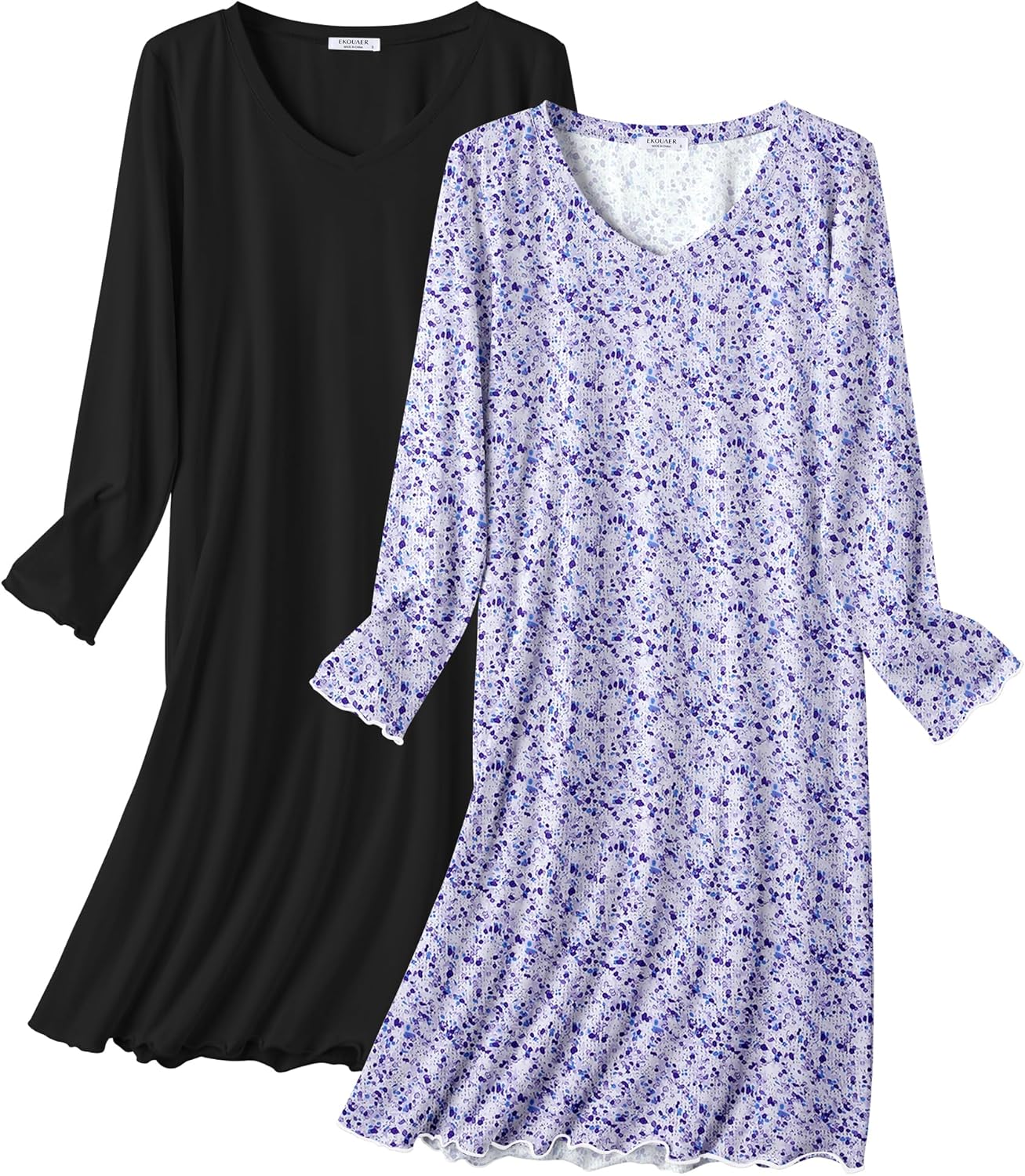Ekouaer Cotton Nightgowns for Women - Soft Long Sleeve Sleepshirts