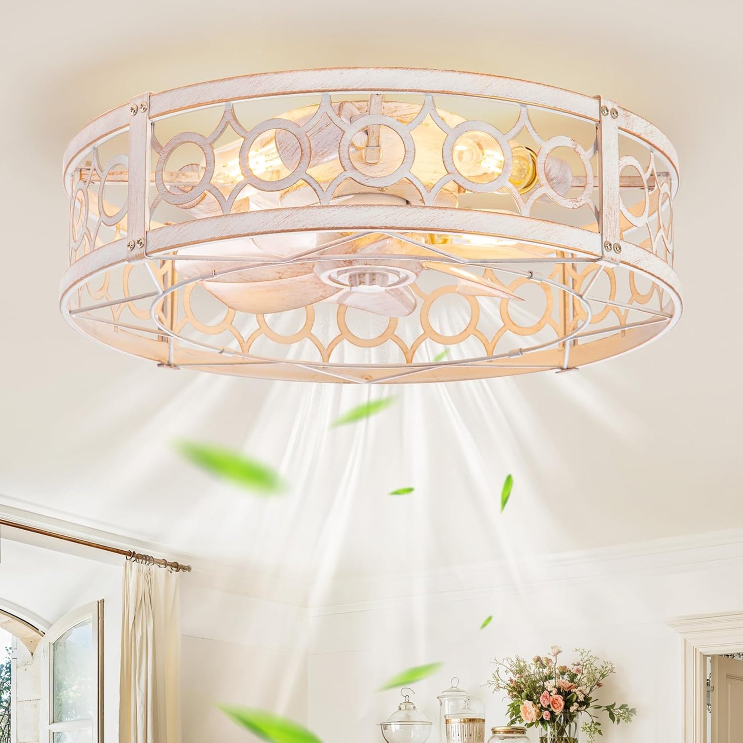 LEDIARY Caged Ceiling Fan with Light for Modern Spaces