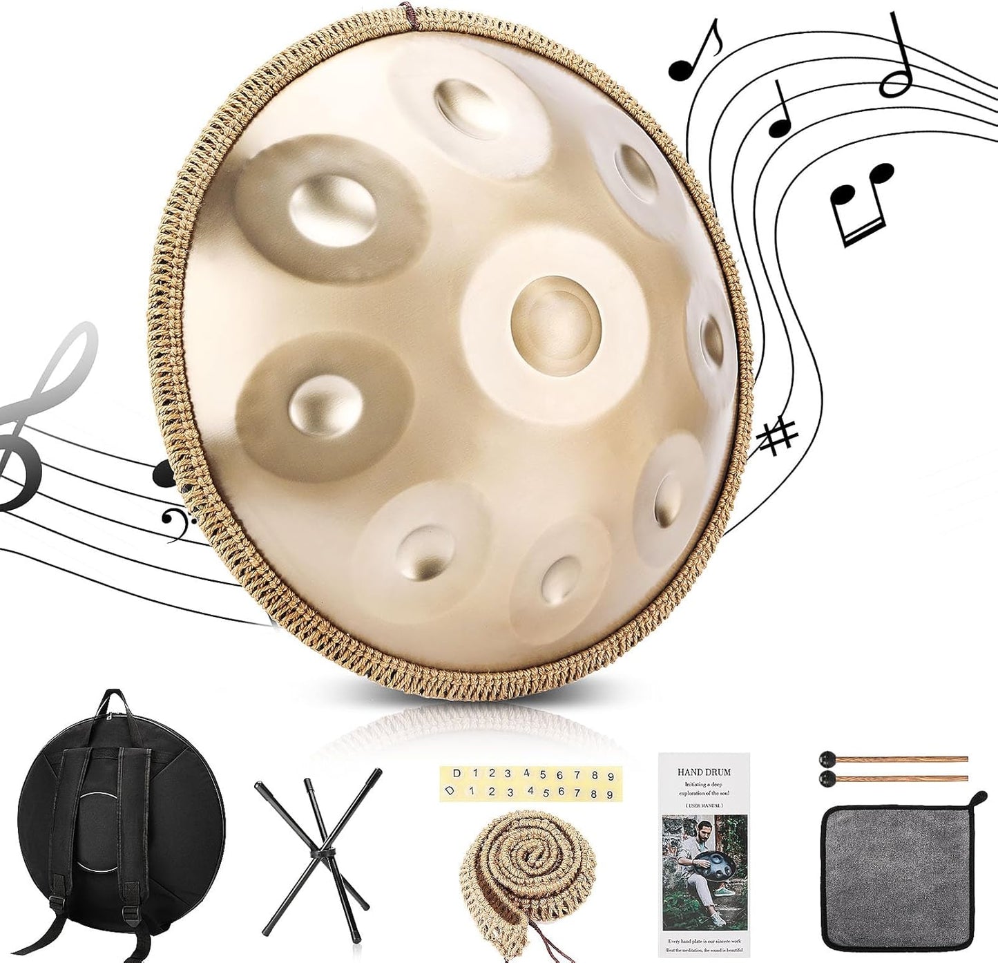 Handpan 22 Inches Drum Set with 9 Notes for Captivating Melodies