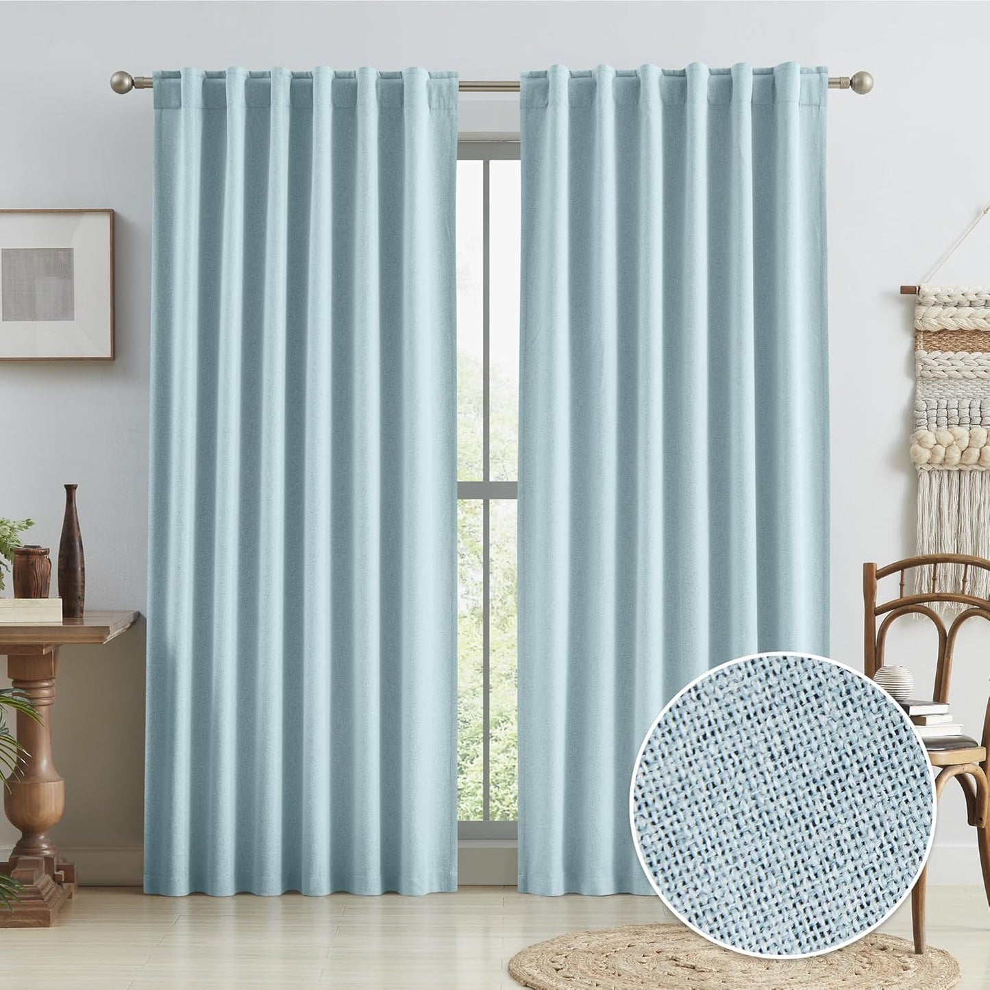 Thermal Insulated Blackout Linen Curtain Panels for Total Privacy