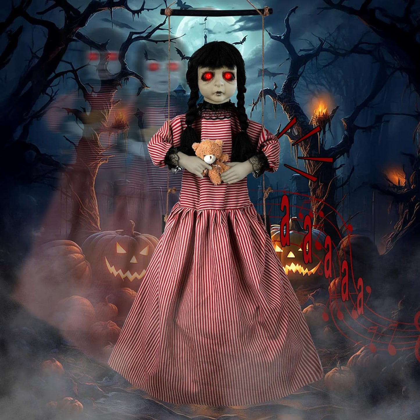 Realistic Hanging Swinging Girl Halloween Decoration for Spooky Fun