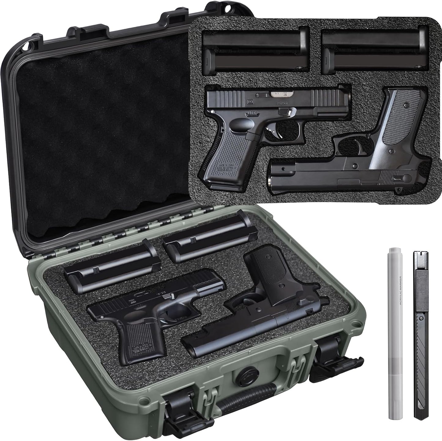 TSA Approved Hard Shell Gun Case for 2 Handguns Storage