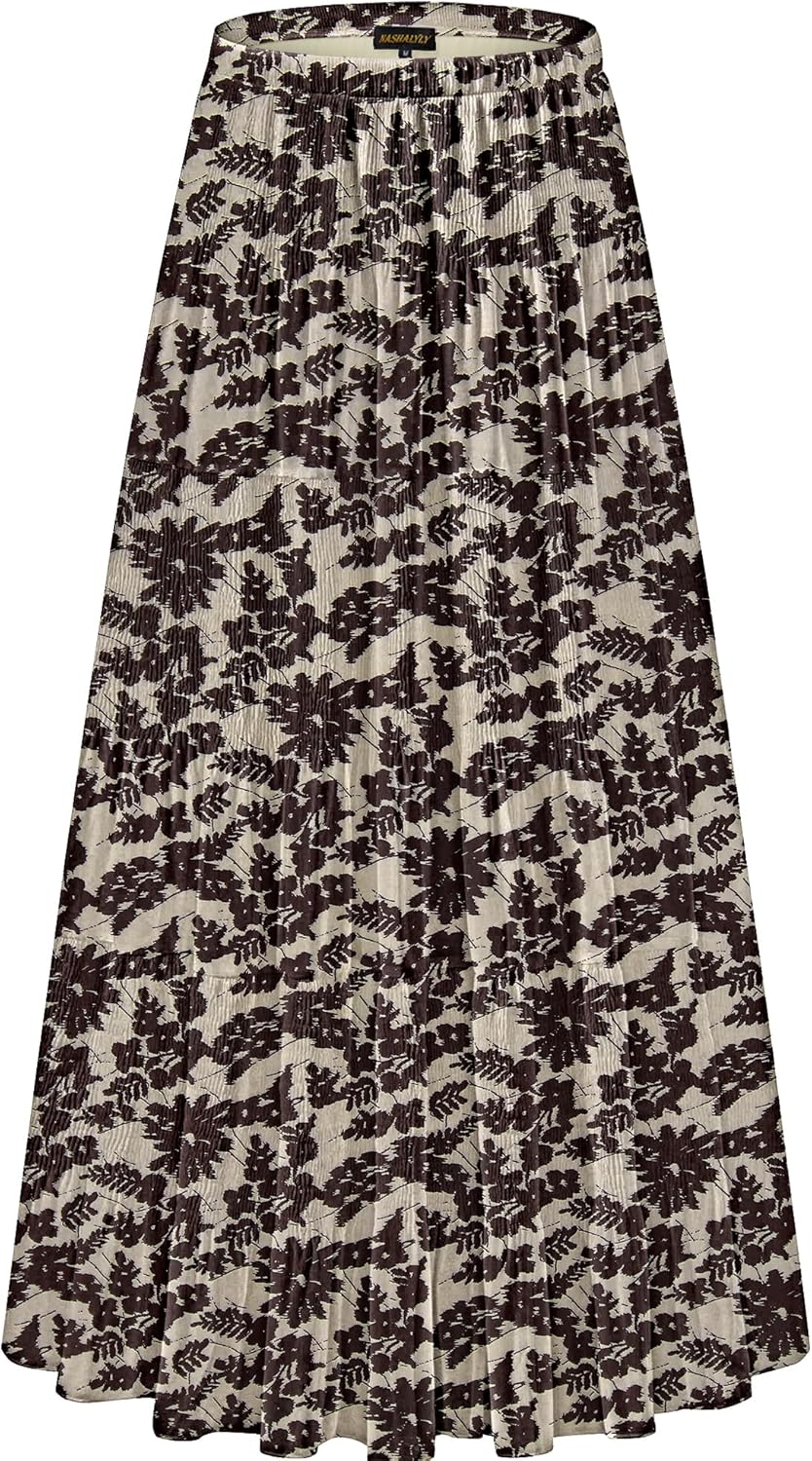 Chiffon Elastic High Waist Pleated A-Line Maxi Skirt for Women