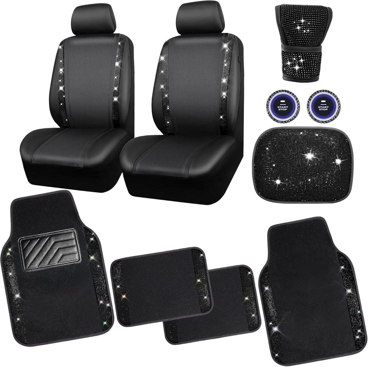 Bling Diamonds Car Seat Covers and Accessories Set for Women