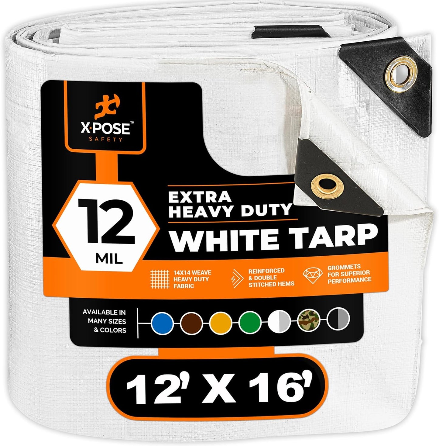 Heavy Duty White Poly Tarp 12ft X 16ft - Durable Waterproof Cover