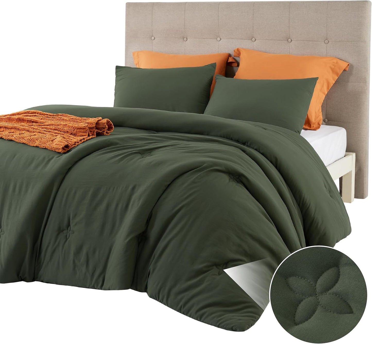 California King Comforter Set in Olive Green - Soft & Cozy Bedding